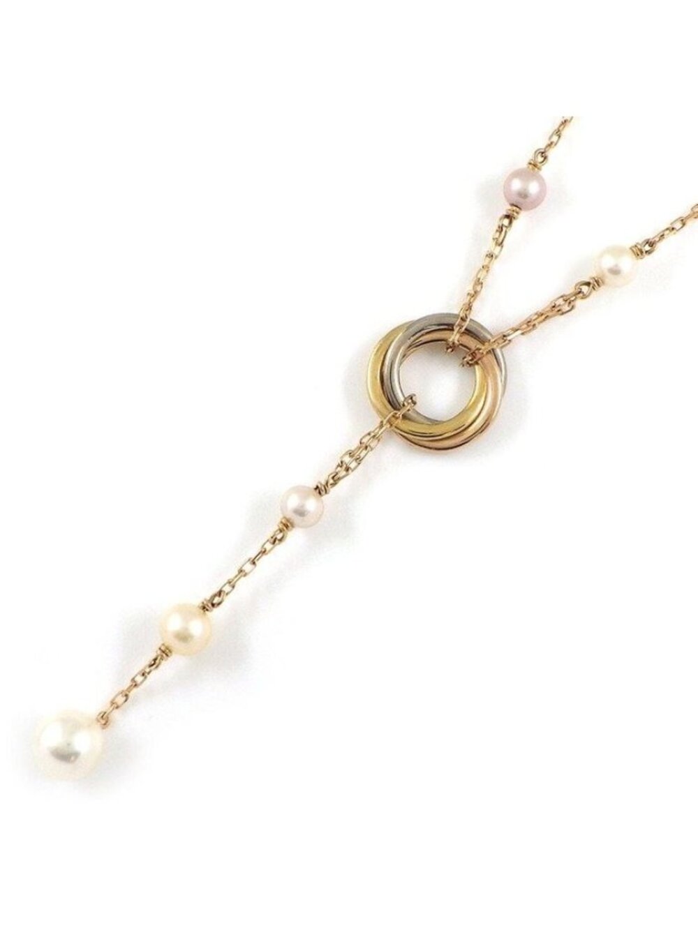 Cartier Necklace Trinity Circle Three Color Multicolor Pearl 4 Beads 18K